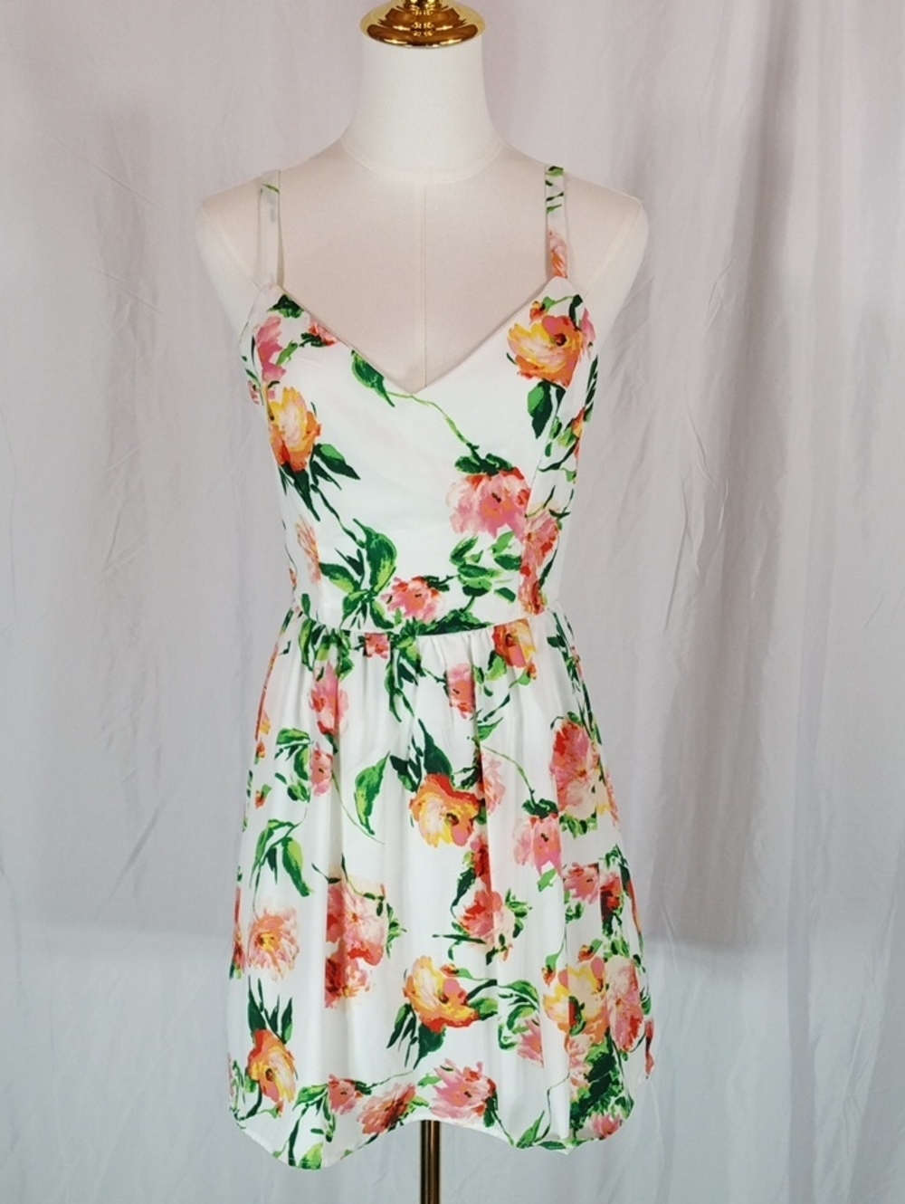 Charlotte Russe White Floral Mini Dress with Pink and Green Accents Size M USA